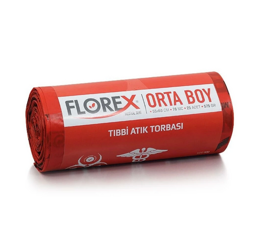 Florex Orta Boy Tıbbi Atık Torbası 55x60 25'li Rulo