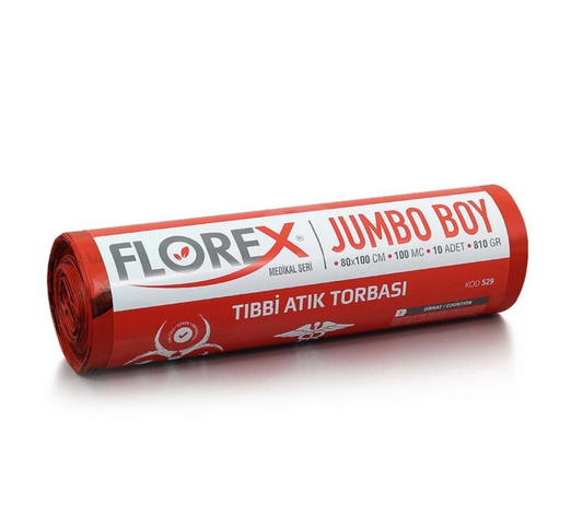 Florex Jumbo Boy Tıbbi Atık Torbası 80x110 10'lu Rulo