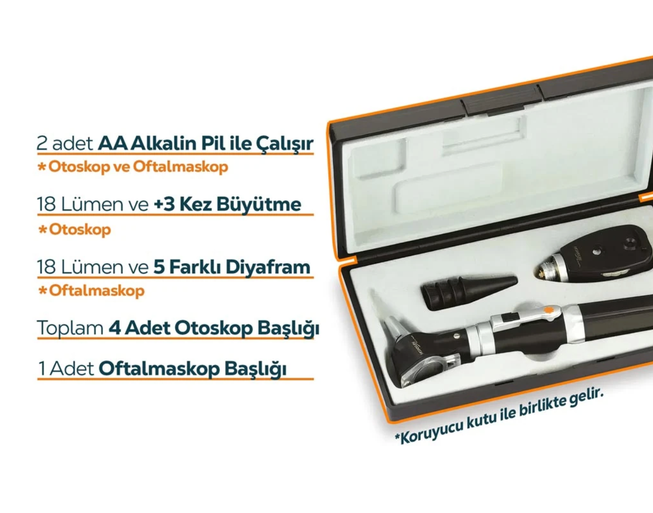Honsun Fiber Otoskop Oftalmoskop Seti